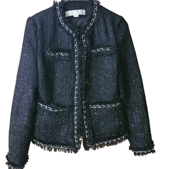 Boston Proper Black Tweed Fringed Jacket - Picture 3 of 7